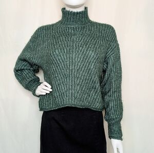 Green Ribbed Turtleneck Sweater